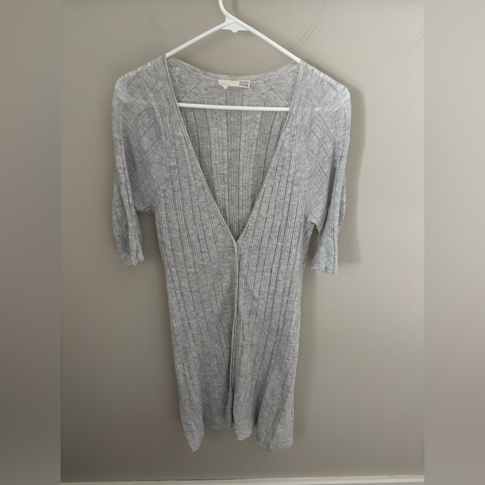 Eileen Fisher Women’s Light Gray Knit Long Cardigan Sweater Large